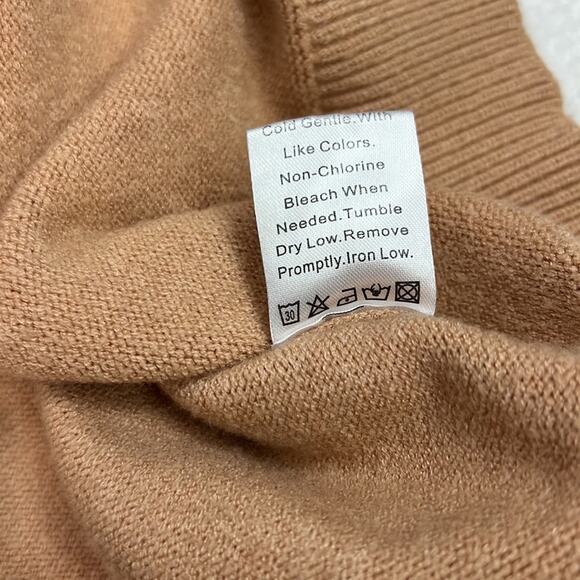 Soft tan ruffle neckline and cuffs tight knit pullover sweater neutral L - Picture 6 of 10